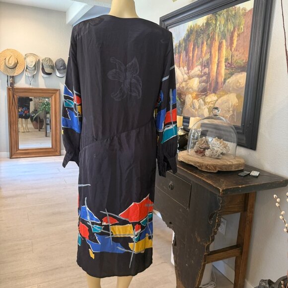 WARREN Z Color Block SILK DRESS Long Sleeve below the knee in length - Picture 5 of 5